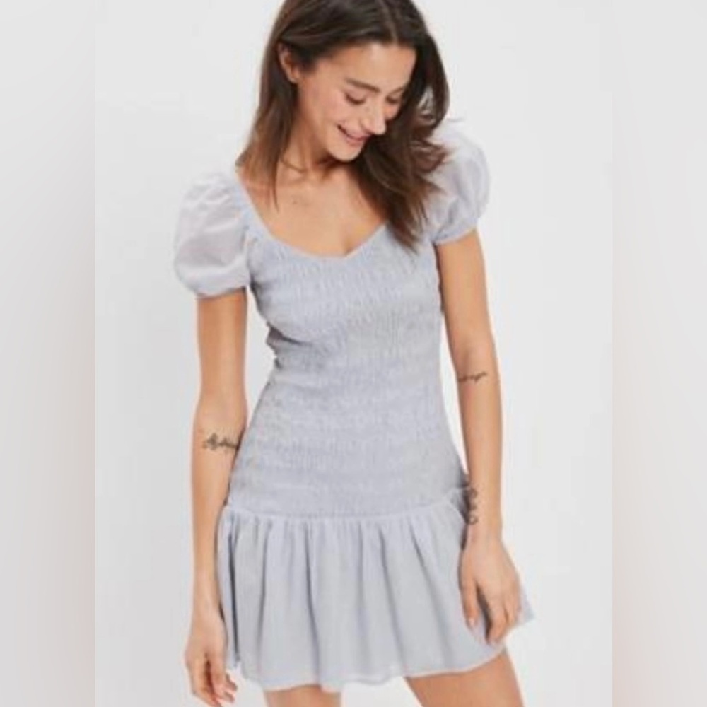 American Eagle Elegant blue and pink stripe Puff Sleeve Dress XL Tall
